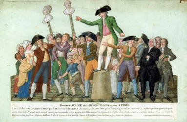 Begyndelsen af den franske revolution, 12. juli 1789, Paris (gouache på kort)